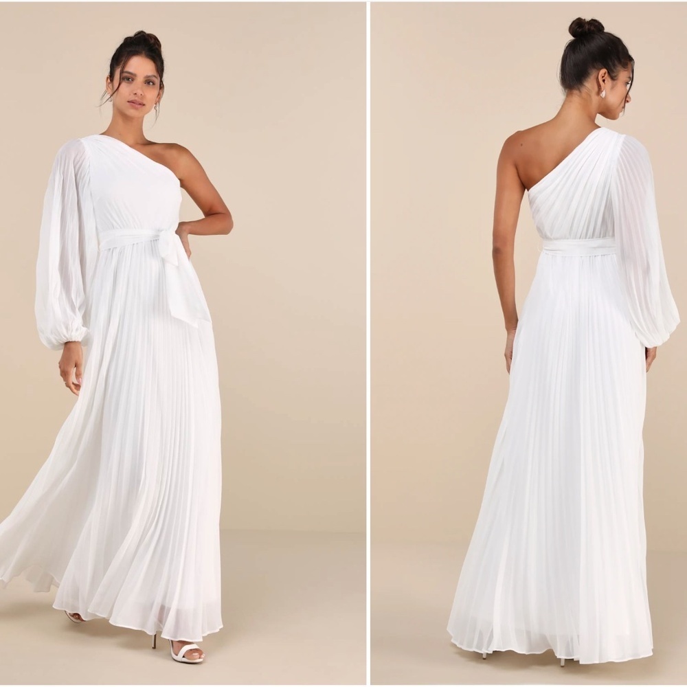 Lulu's Elegant White One-Shoulder Dress